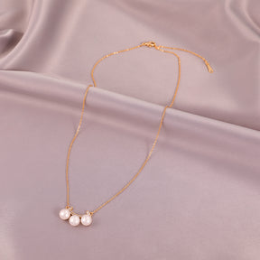 Athena - 18K Delicate Bejeweled Geometric Curved Natural Pearls Stud Earrings & Necklace Jewelry Set