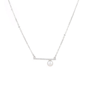 Aurélie Blanc - Platinum Natural Pearl & Zircons Stud Earrings & Necklace Jewelry Set