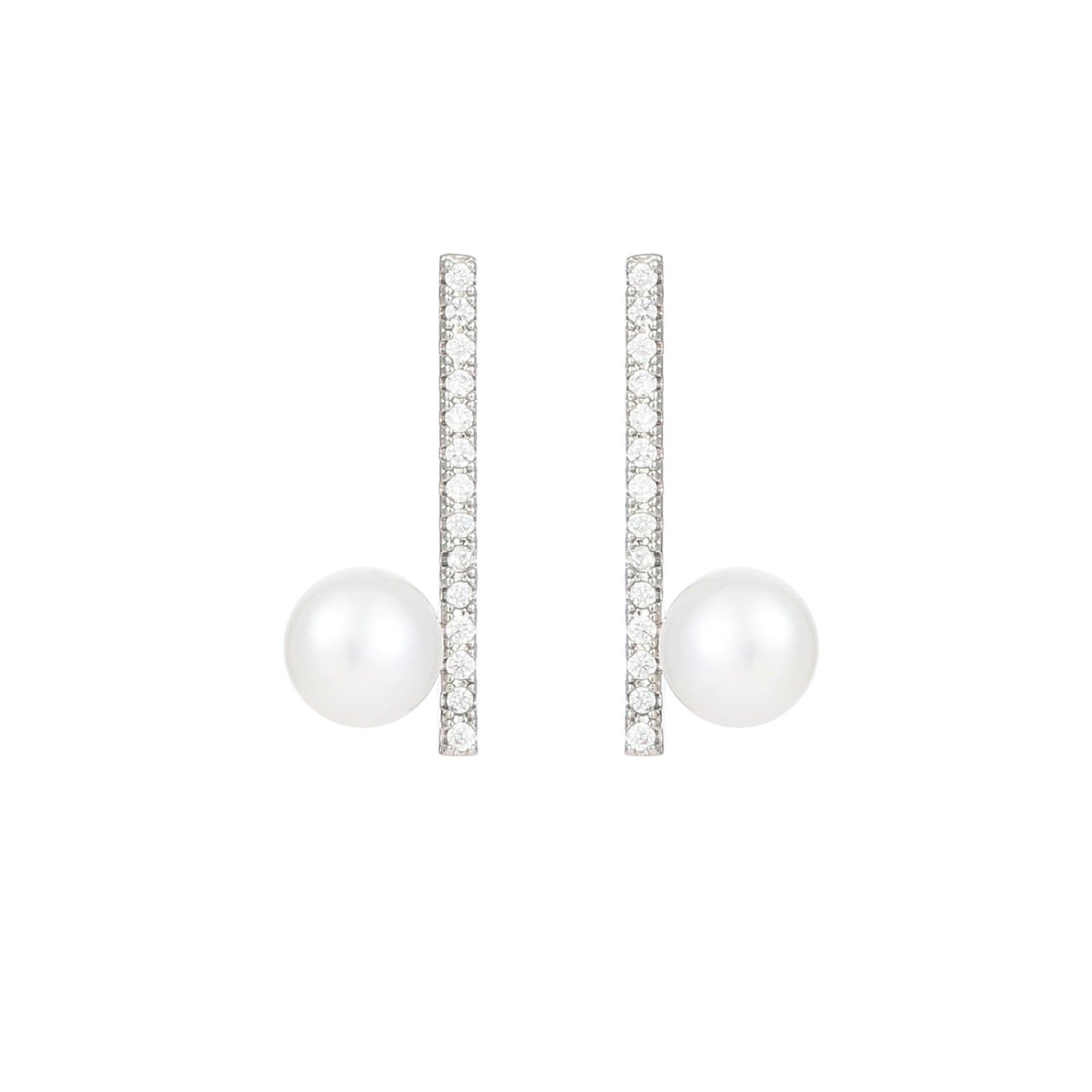 Aurélie Blanc - Platinum Natural Pearl & Zircons Stud Earrings & Necklace Jewelry Set