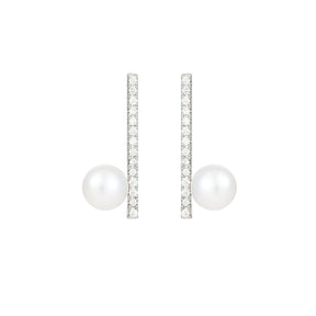 Aurélie Blanc - Platinum Natural Pearl & Zircons Stud Earrings & Necklace Jewelry Set