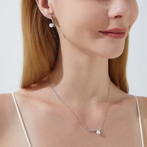 Aurélie Blanc - Platinum Natural Pearl & Zircons Stud Earrings & Necklace Jewelry Set