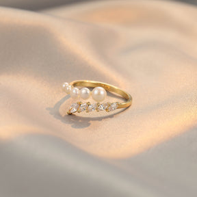 Calliope - 14K Bejeweled Shiny Natural Pearl Ring