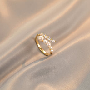 Calliope - 14K Bejeweled Shiny Natural Pearl Ring