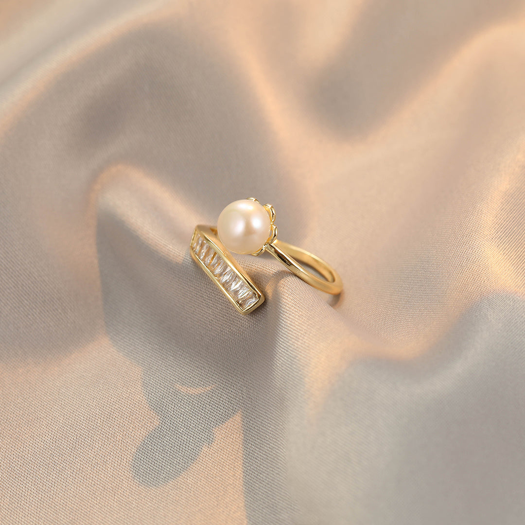 Cynthia - 14K Bejeweled Natural Pearl Ring