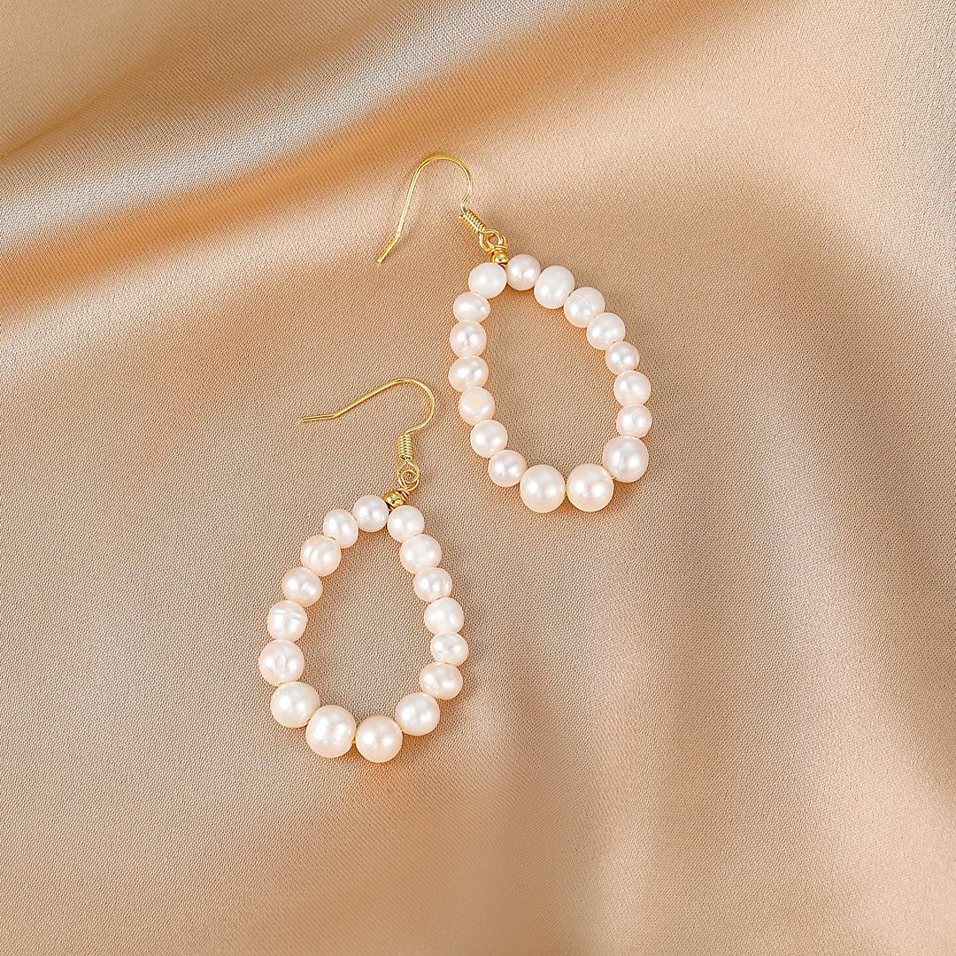 Félice - 18K Romantic Natural Pearls Loop Earrings Ear Danglers