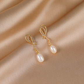 Kirsten - 18K Bejeweled Trendy Natural Pearl Drop Earrings