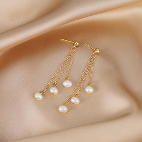 April - 18K Tassel-shaped Natural Pearl Ear Danglers Earrings