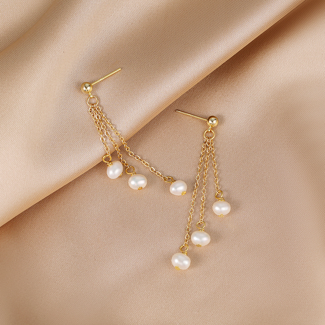 April - 18K Tassel-shaped Natural Pearl Ear Danglers Earrings