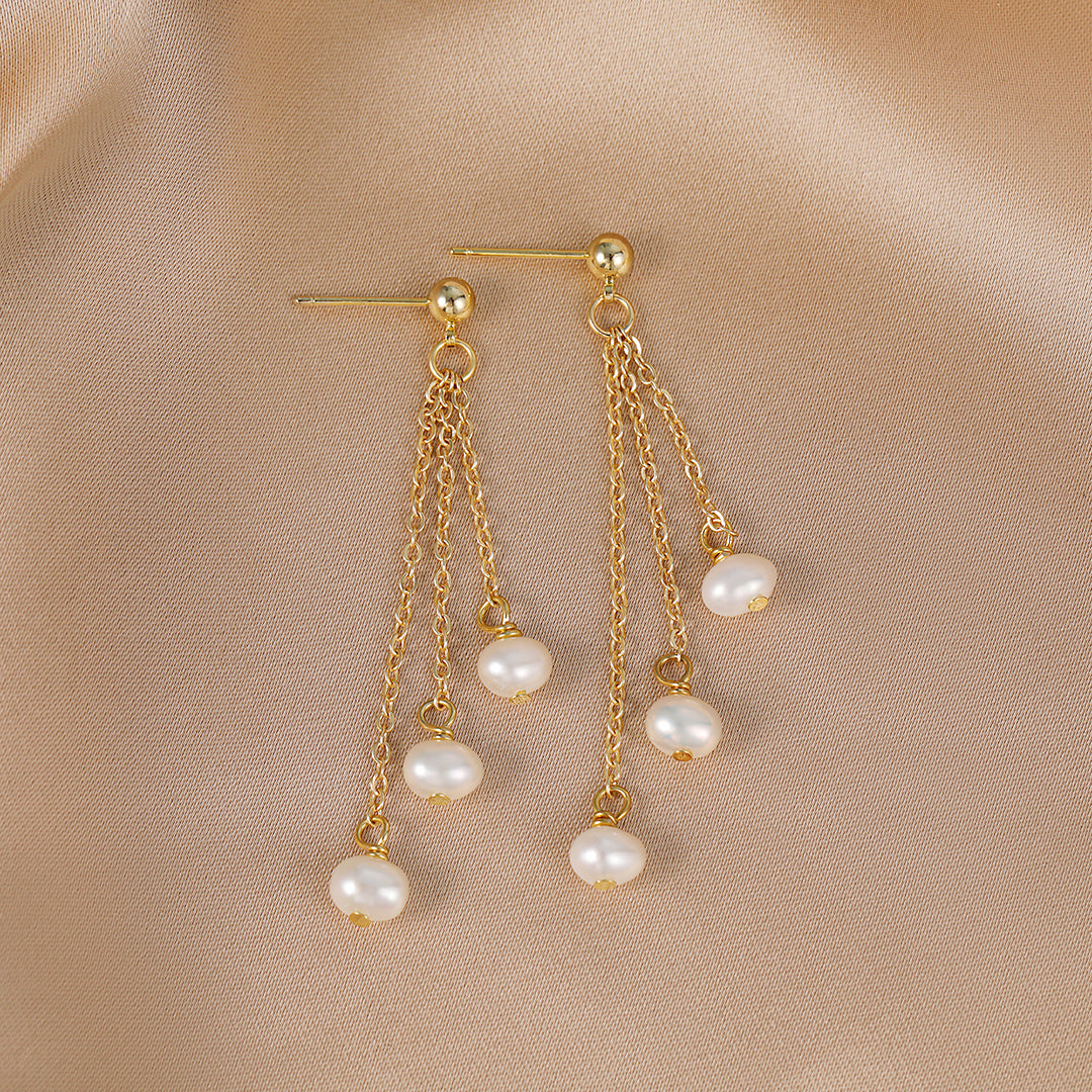 April - 18K Tassel-shaped Natural Pearl Ear Danglers Earrings