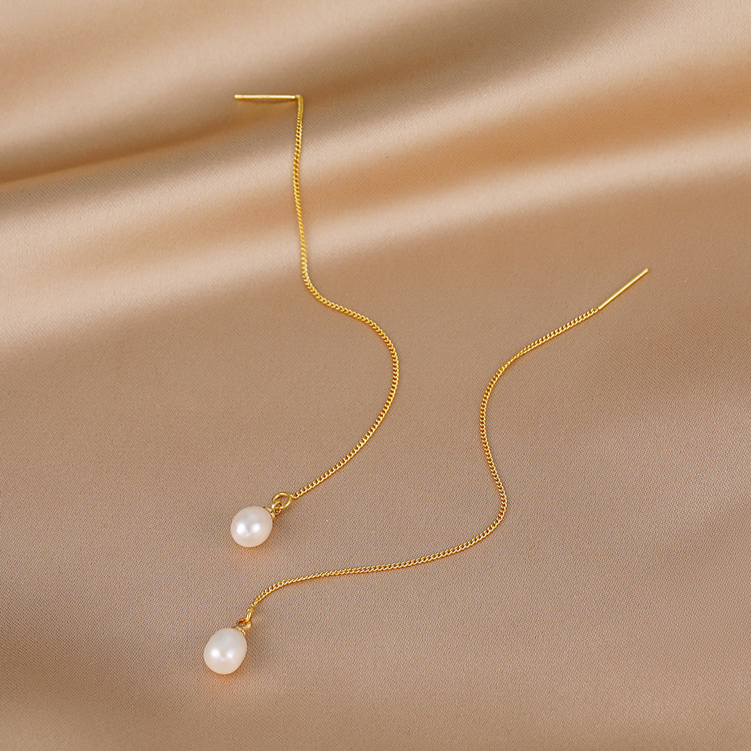 Hope - 18K Classy Natural Pearl Long Chain Earrings