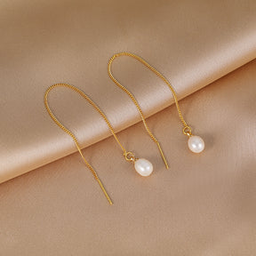 Hope - Pendientes de cadena larga con perlas naturales con clase de 18 quilates