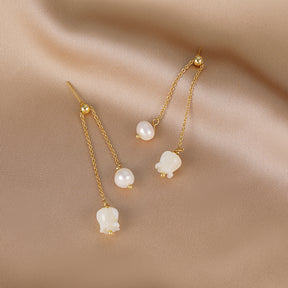 Lilac - 18K Orchid Long Chain Natural Pearl & Mother-of-Pearl Ear Danglers Earrings