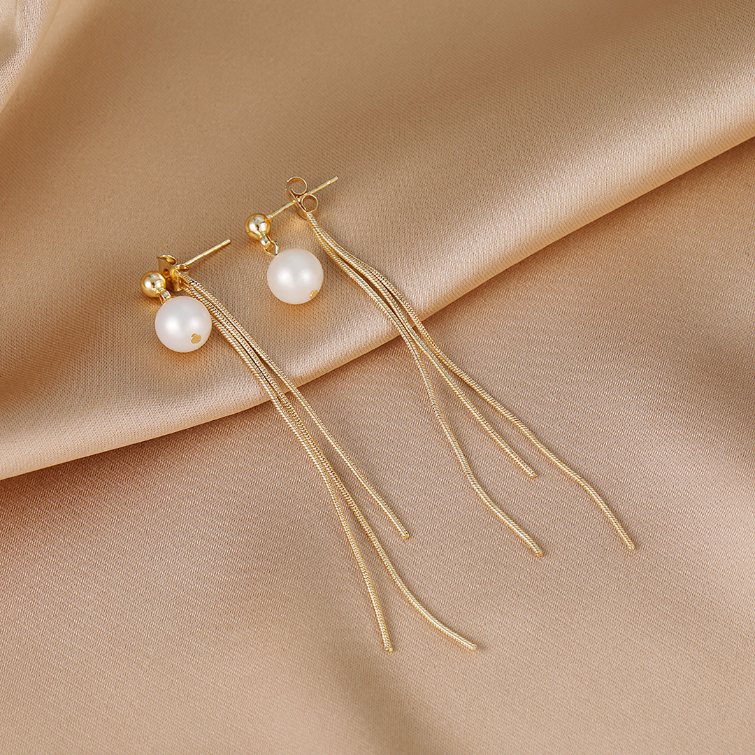 Berthe - 14K Radiant Multi-chains Natural Pearl Ear Danglers Earrings Tassels