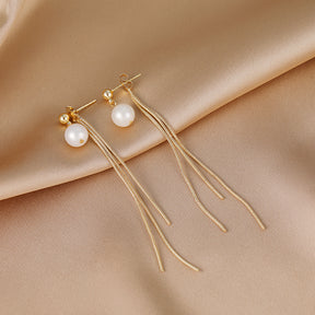 Berthe - 14K Radiant Multi-chains Natural Pearl Ear Danglers Earrings Tassels