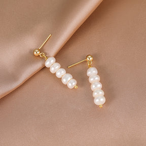 Heather - 18K Classy Beaded Natural Pearl Drop Earrings