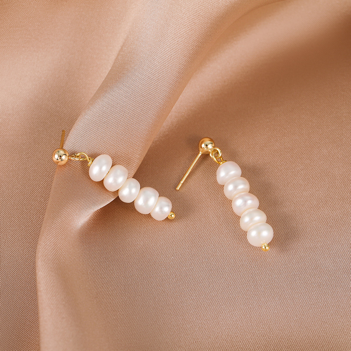 Heather - 18K Classy Beaded Natural Pearl Drop Earrings