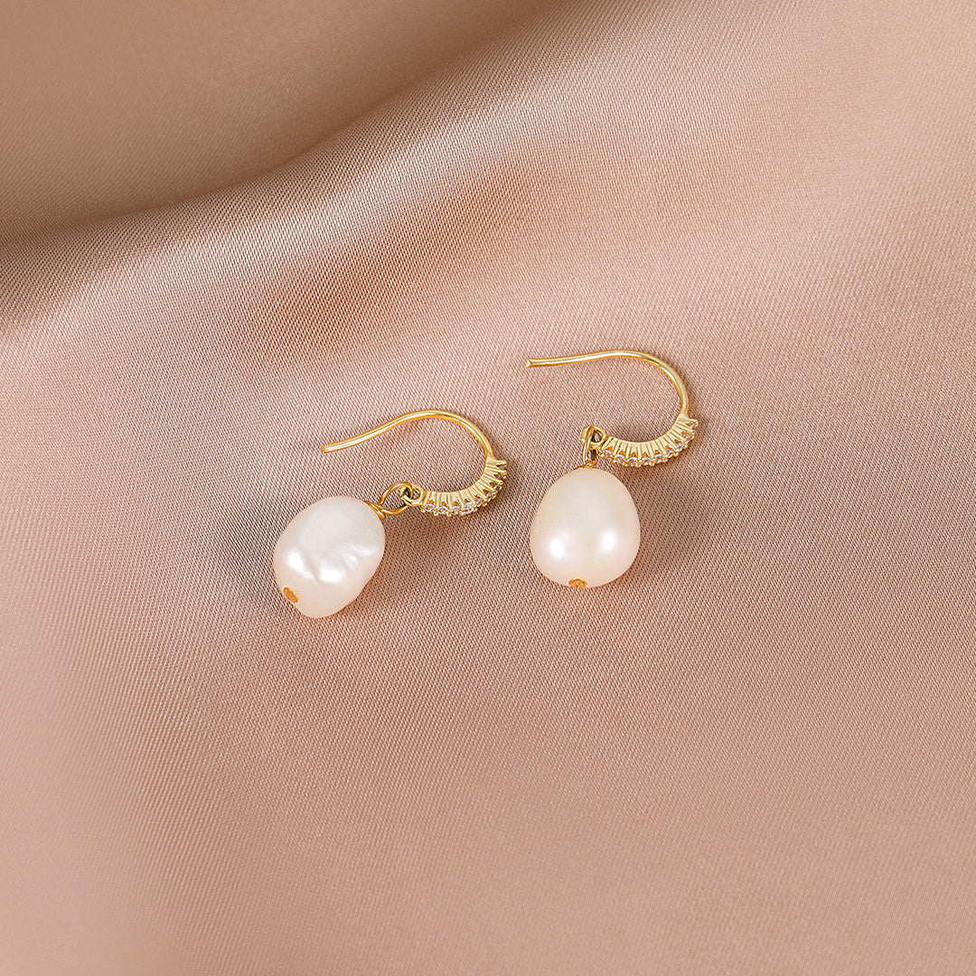 White Anna - 18K Bejeweled Classic Natural Pearl Drop Earrings