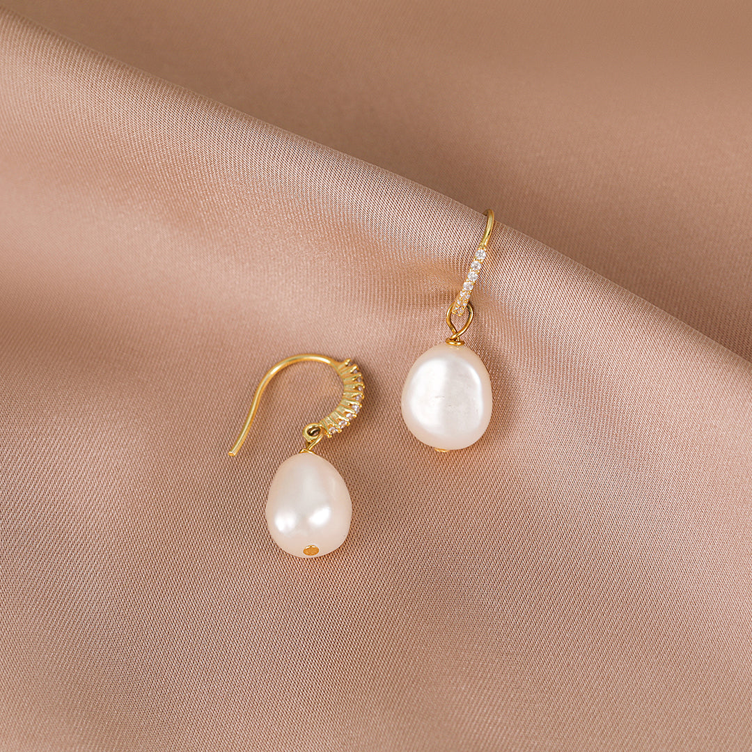 White Anna - 18K Bejeweled Classic Natural Pearl Drop Earrings