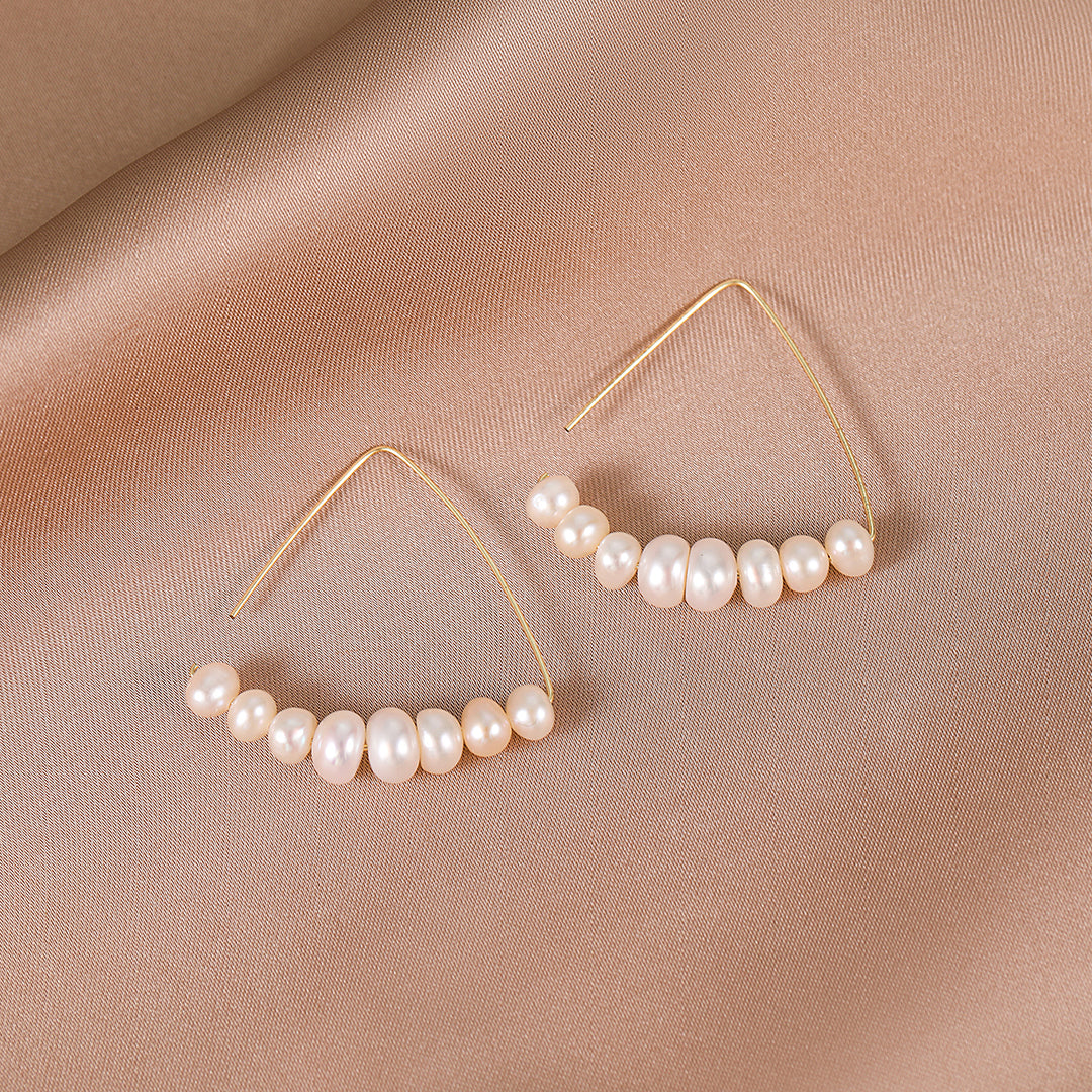 Eve - 14K Natural Pearl Triangle Hoop Earrings