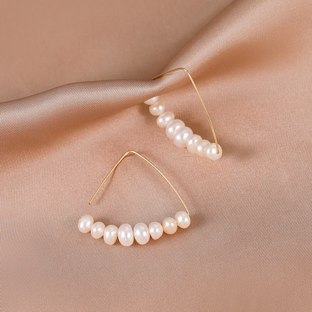 Eve - 14K Natural Pearl Triangle Hoop Earrings