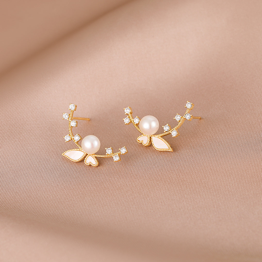 Blisse - 18K Dainty Natural Pearl & Mother-of-Pearl Symmetrical Stud Earrings