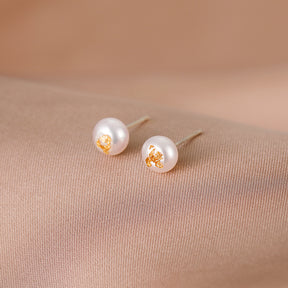 Ruth - 18K Classic Premium Gold Foil Natural Pearl Stud Earrings