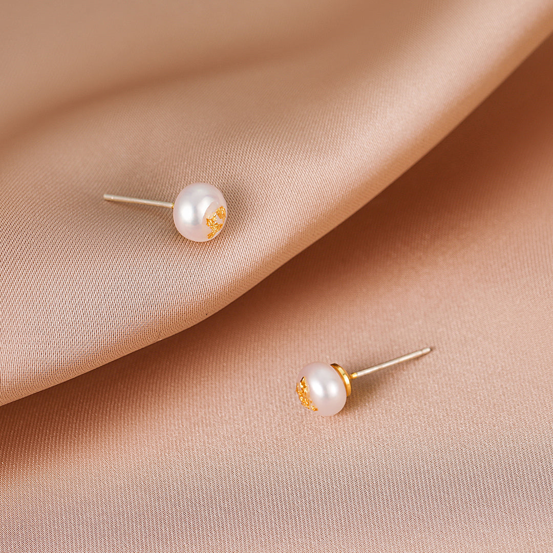 Ruth - 18K Classic Premium Gold Foil Natural Pearl Stud Earrings