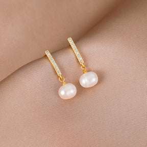 Odette - 18K Delicate Bejeweled Natural Pearl Drop Earrings