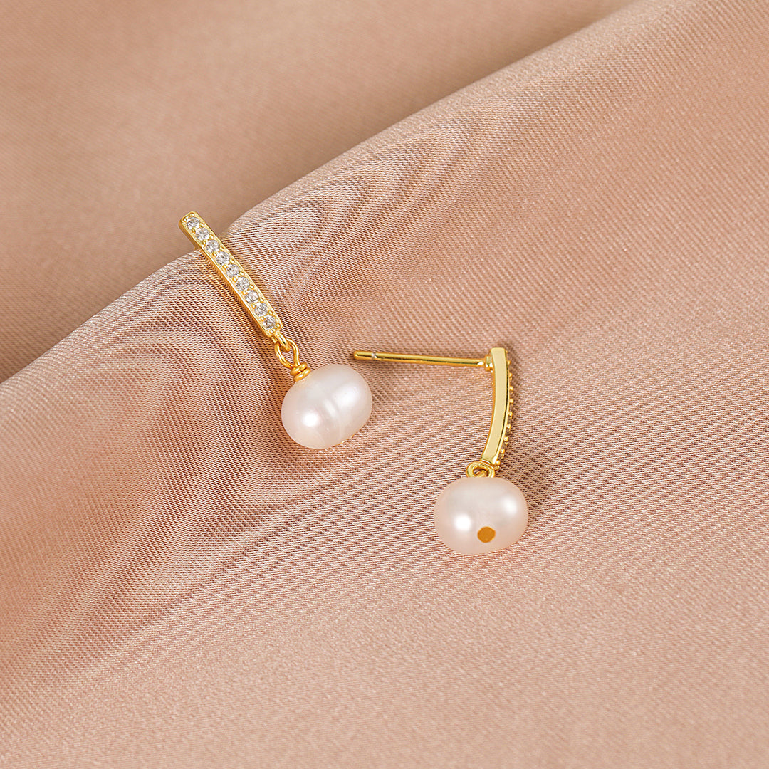 Odette - 18K Delicate Bejeweled Natural Pearl Drop Earrings