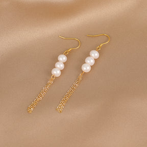 Hadley - 18K Natural Pearl Ear Danglers Earrings with Long Tassel