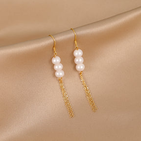 Hadley - 18K Natural Pearl Ear Danglers Earrings with Long Tassel