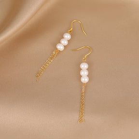 Hadley - 18K Natural Pearl Ear Danglers Earrings with Long Tassel