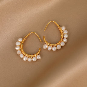 Charlotte - 18K Elegant Natural Pearls Hoop Earrings