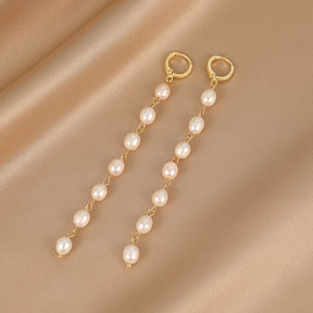 Alice - 18K Classic Natural Pearls Long Ear Danglers Earrings with Cuffs