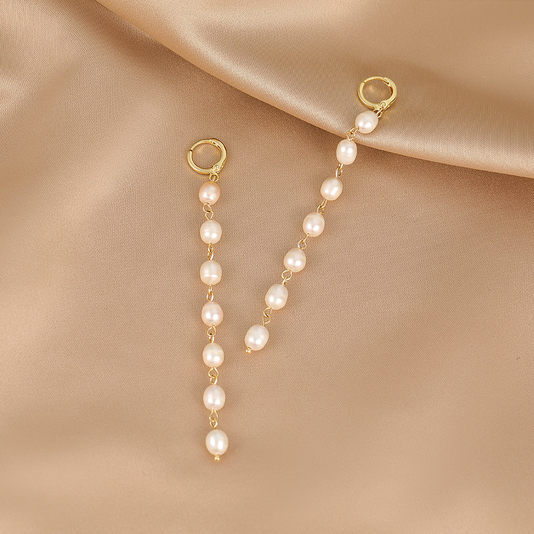 Alice - 18K Classic Natural Pearls Long Ear Danglers Earrings with Cuffs