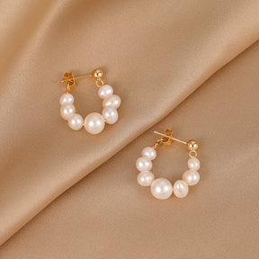 Mabel - 18K Classy Natural Pearls Beaded Hoop Earrings