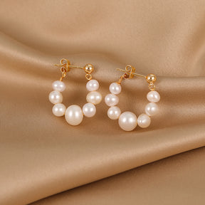 Mabel - 18K Classy Natural Pearls Beaded Hoop Earrings