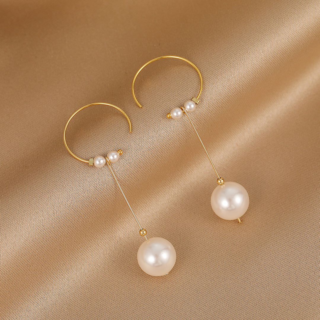 Arya - 18K Delightful Crescent Flawless Pearls Ear Danglers Earrings with Hoops