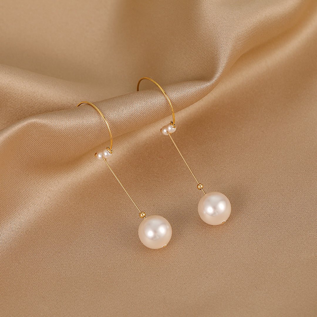 Arya - 18K Delightful Crescent Flawless Pearls Ear Danglers Earrings with Hoops