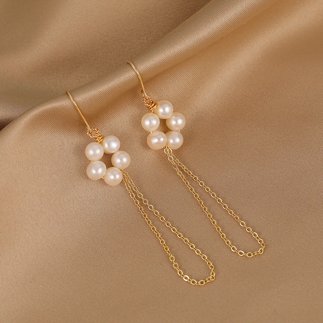 Gardenia - 18K Stylish Natural Pearl Ear Danglers Earrings with Long Tassel