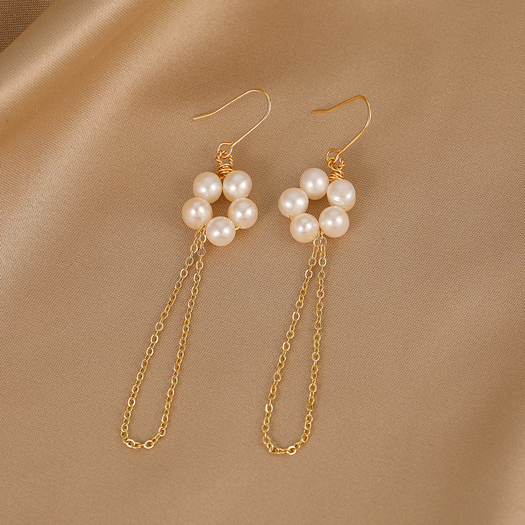 Gardenia - 18K Stylish Natural Pearl Ear Danglers Earrings with Long Tassel