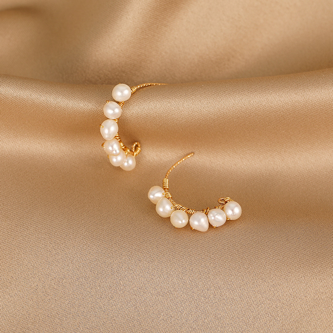 Belle - 18K Natural Pearl Hoop Earrings