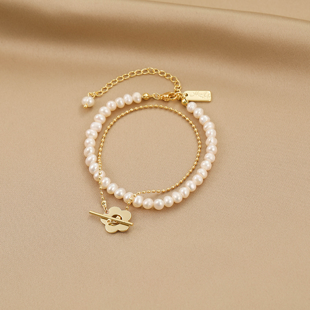 Irene - 14K Daily Natural Pearls Beaded Bracelet Set