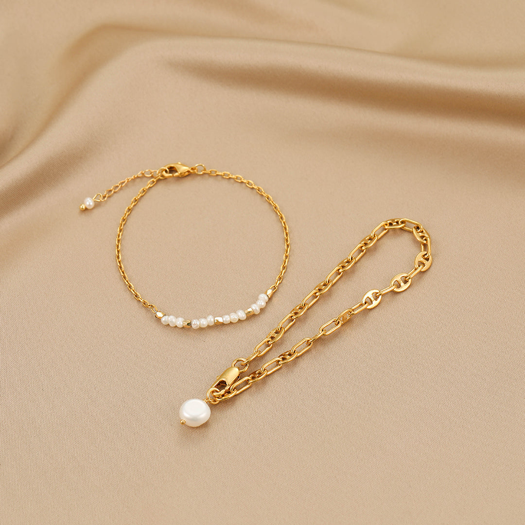 Elsie - 18K Exquisite Natural Pearls Bracelet Set