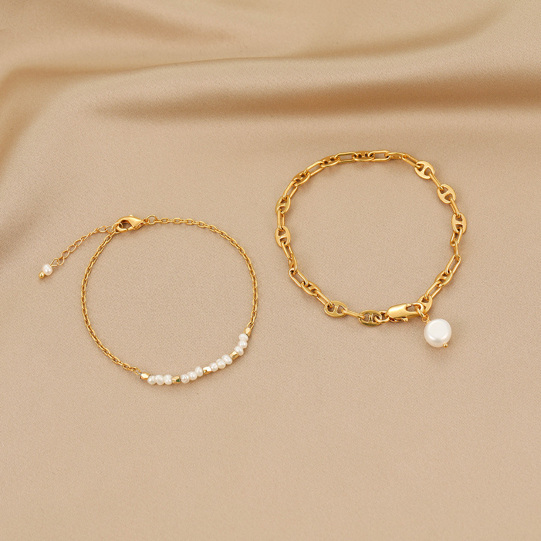 Elsie - 18K Exquisite Natural Pearls Bracelet Set