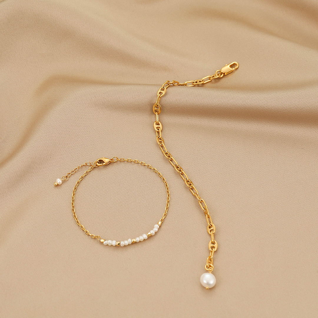 Elsie - 18K Exquisite Natural Pearls Bracelet Set