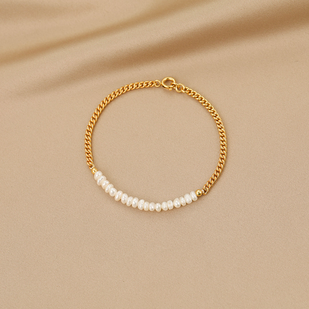 Aspen - 18K Daily Half Chain Half Natural Pearls Beaded Bracelet