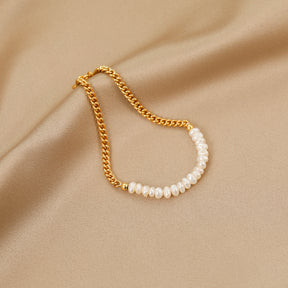 Aspen - 18K Daily Half Chain Half Natural Pearls Beaded Bracelet