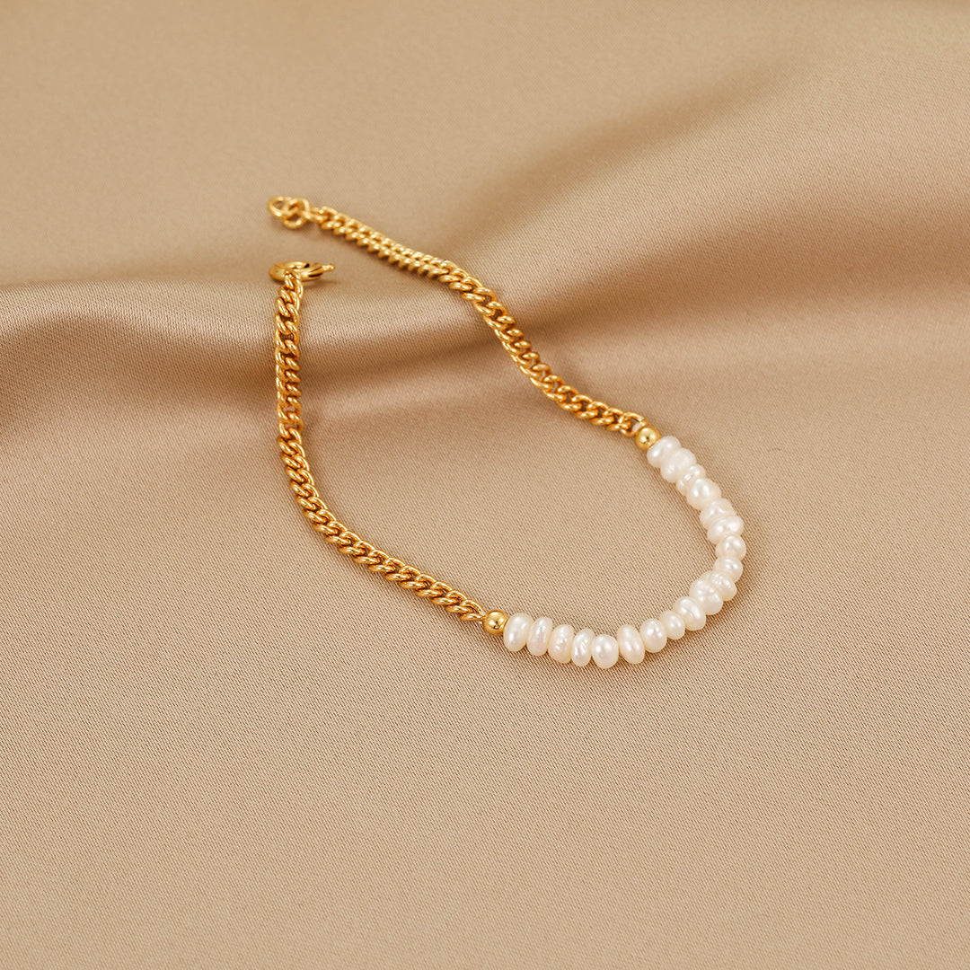 Aspen - 18K Daily Half Chain Half Natural Pearls Beaded Bracelet