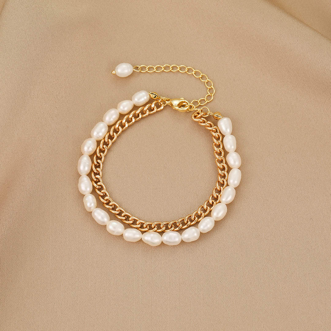 Colette - 14K Modern Overlapping Chain & Natural Pearl Bracelet